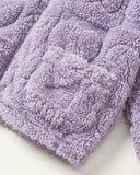 Girls Purple Fleece Heart Thick Cardigan