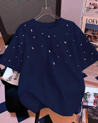 Women’s Navy Blue Beaded T-Shirt