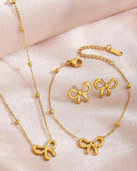 3pcs Elegant Stainless Steel Bow Pendant Necklace, Bracelet And Earrings Set