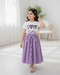 Mama Printed Short Sleeve T-Shirt And Elastic Waist Skirt