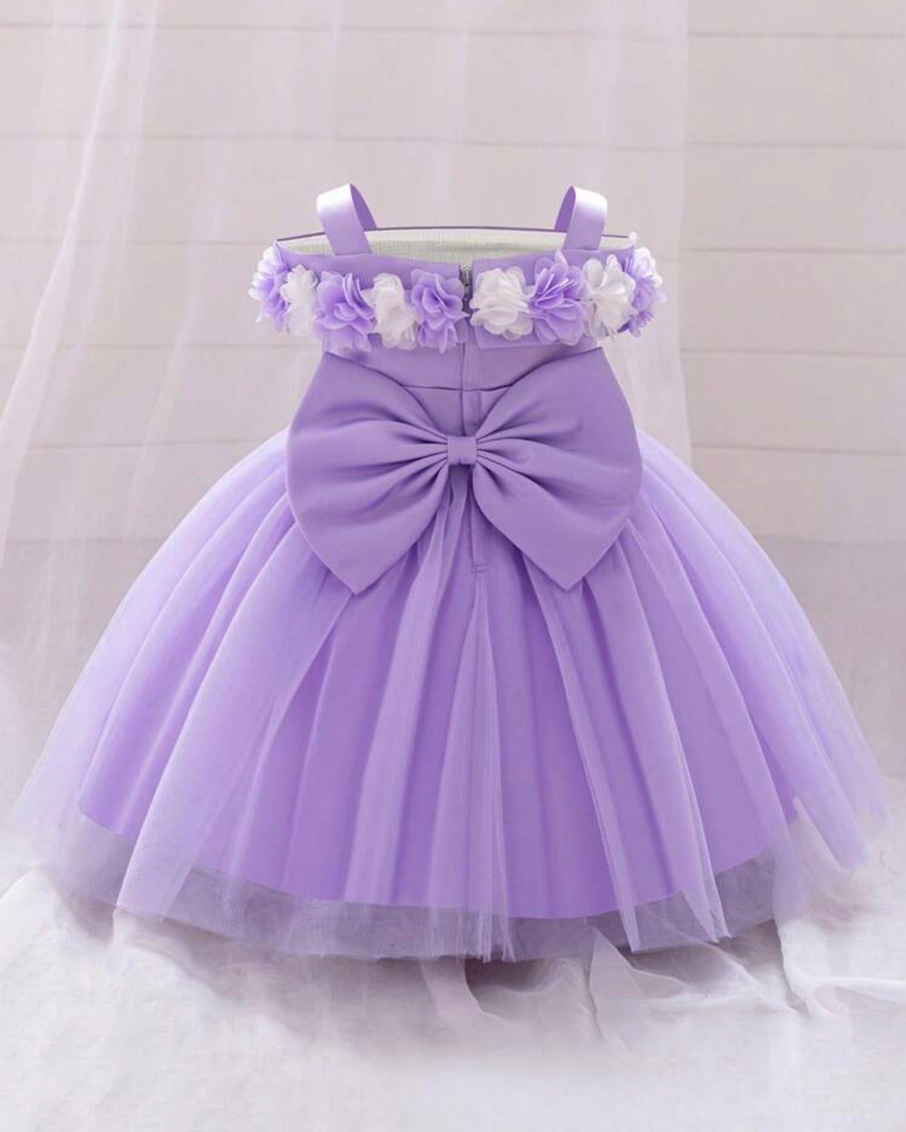 Baby Girls Mauve Purple Floral Tulle Princess Dress – Birthday Outfit