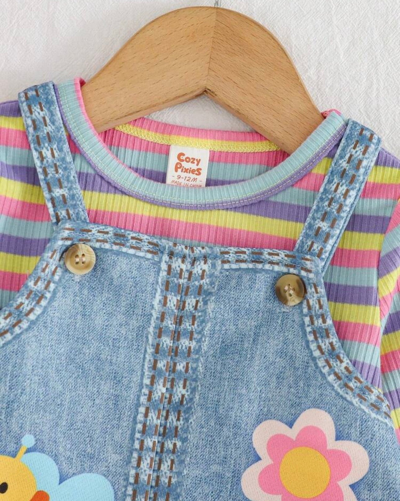 Baby Girl 2pc Striped Top & Floral Suspender Dress Set