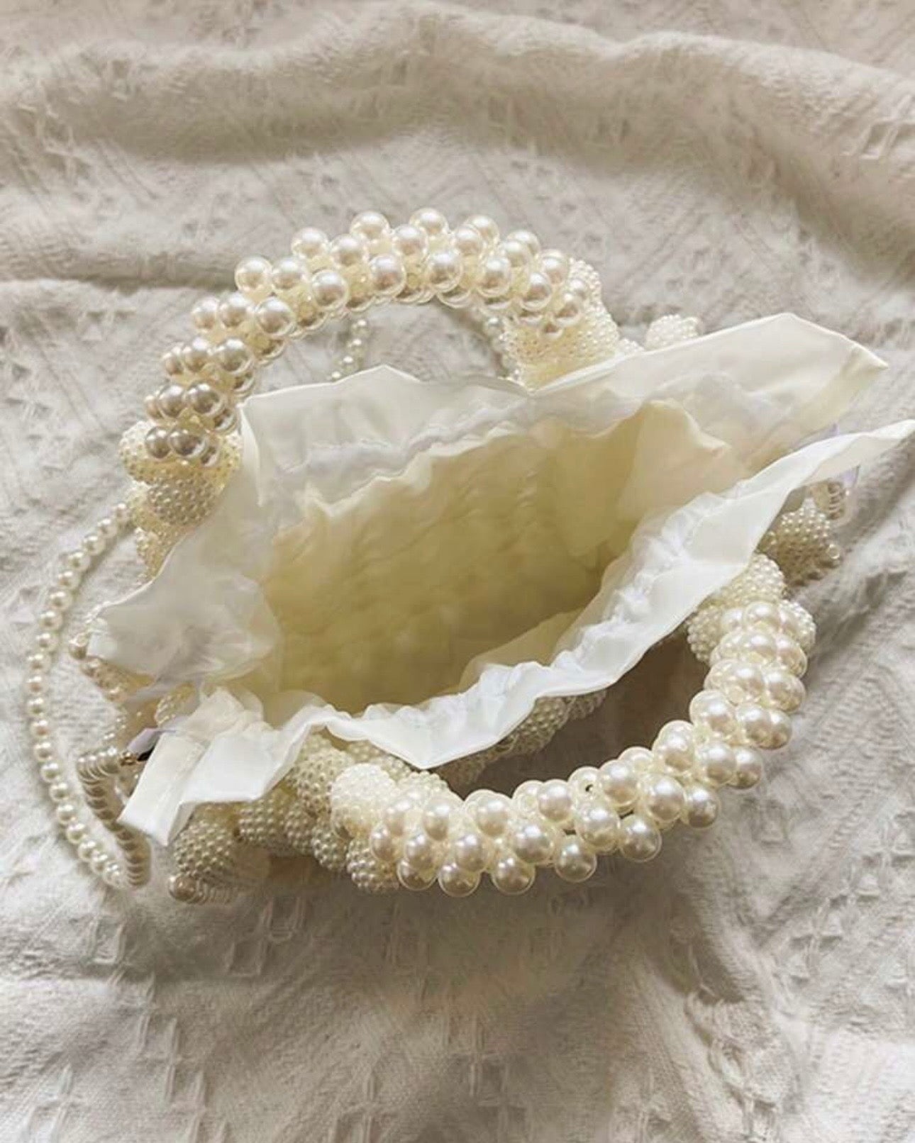 White Faux Pearl Handmade Beaded Crossbody statement Bag