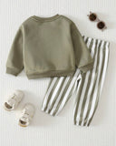 Boys Green Coconut Tree Pattern Sweatshirt and  Striped Pants