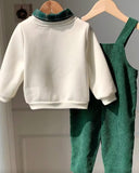 Baby Boy Mama’s Mini Knit Sweatshirt & Green Plaid Corduroy Overalls