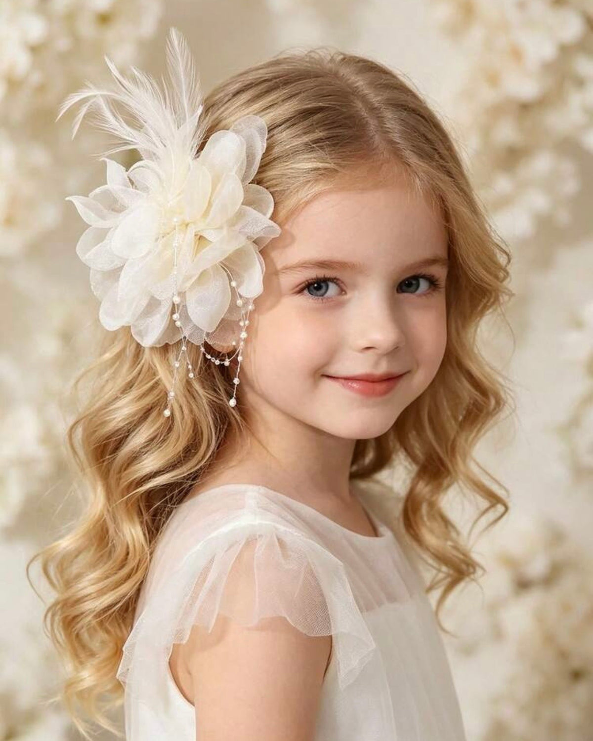 1pc Girls Luxury Crystal Fairy Furry Tulle Flower Hair Clip