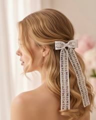 Women’s Premium White Crochet/ Embroidered Lace Bow Hair Clip