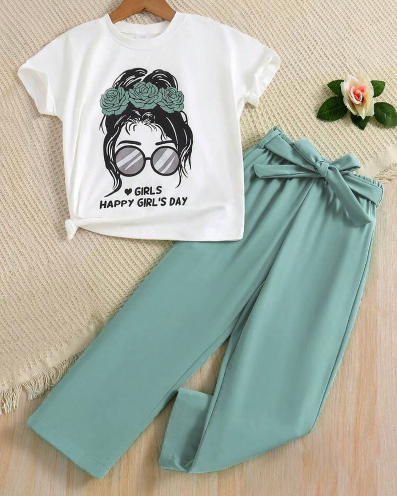 2 Pc Glasses Print Top & Straight Leg Pants (5 Colors)