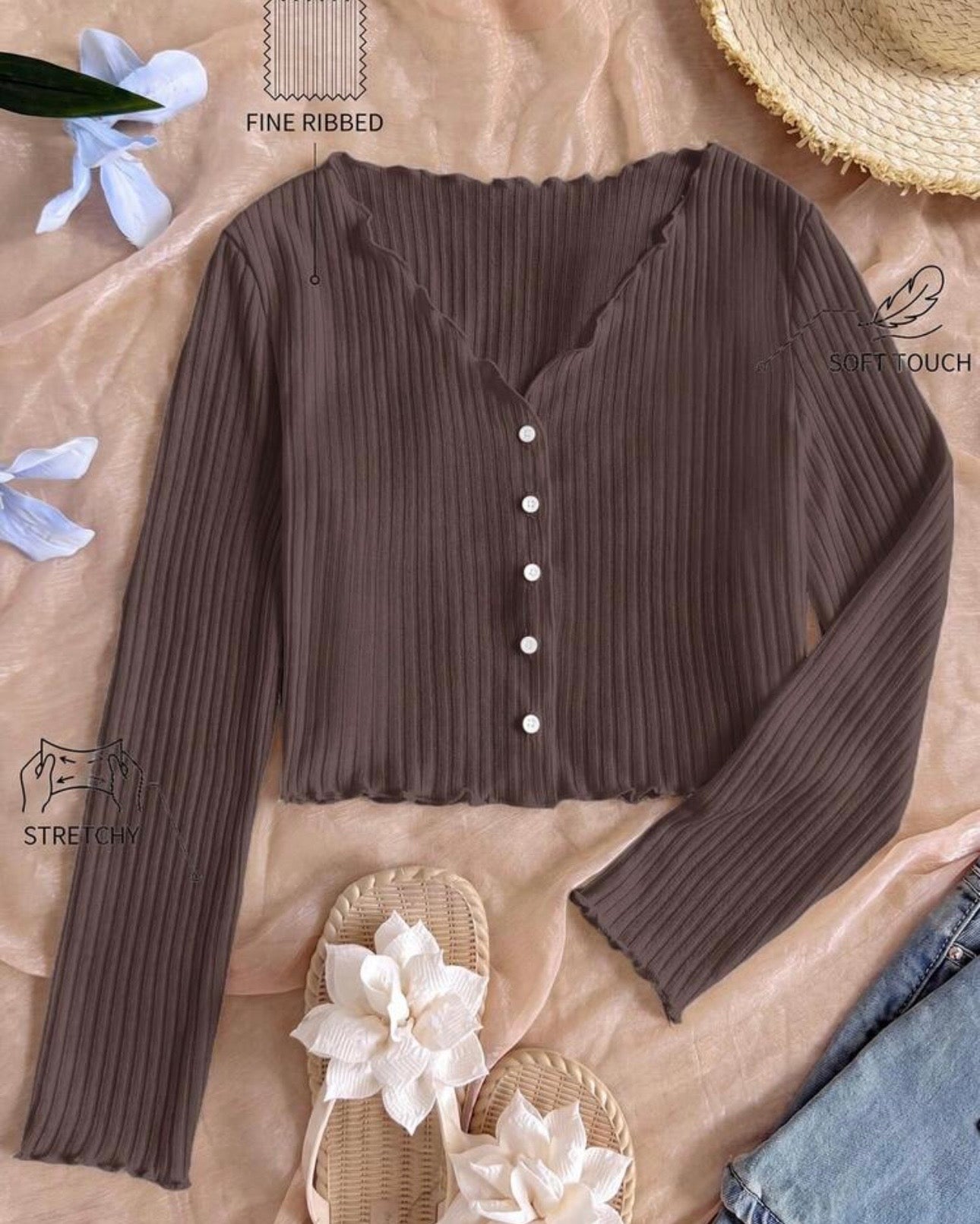 Tween Girls Ribbed V-Neck Ruffle Trim Button Front Cardigan