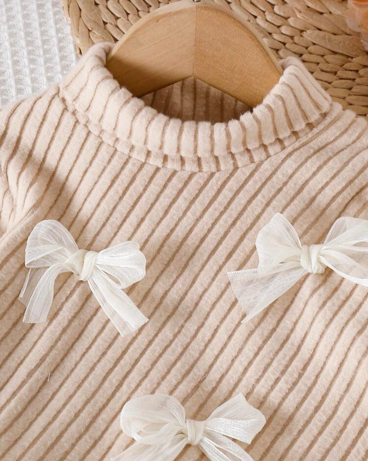 Baby Girl 2pc Beige Ribbed Turtleneck Top & Tulle Skirt Set