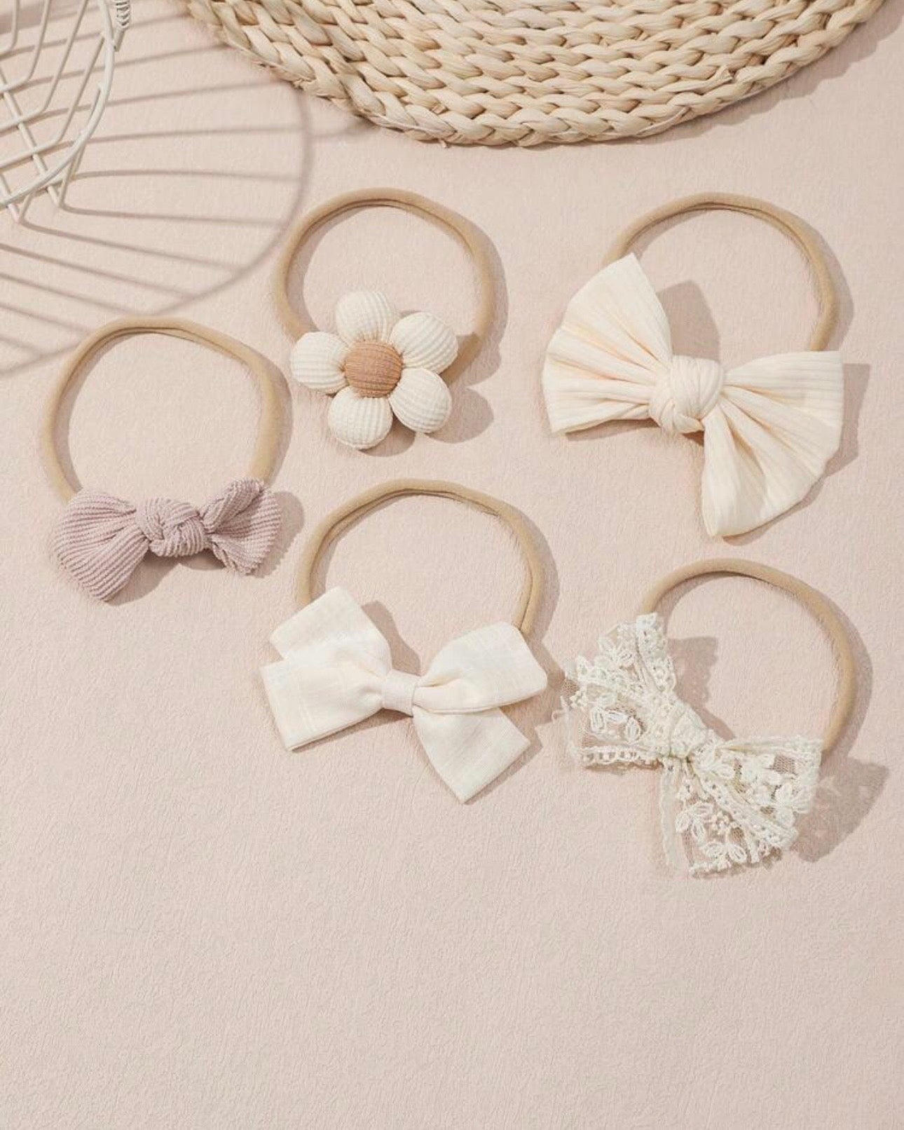 5pcs/Set Beige Baby Girl Flower & Bow Decor Headbands