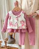 Baby Girls Pink Dress, Vest Jacket & Pants 3-Piece Outfit Set