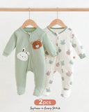 2-Piece Newborn Bear Green Winter Romper Set
