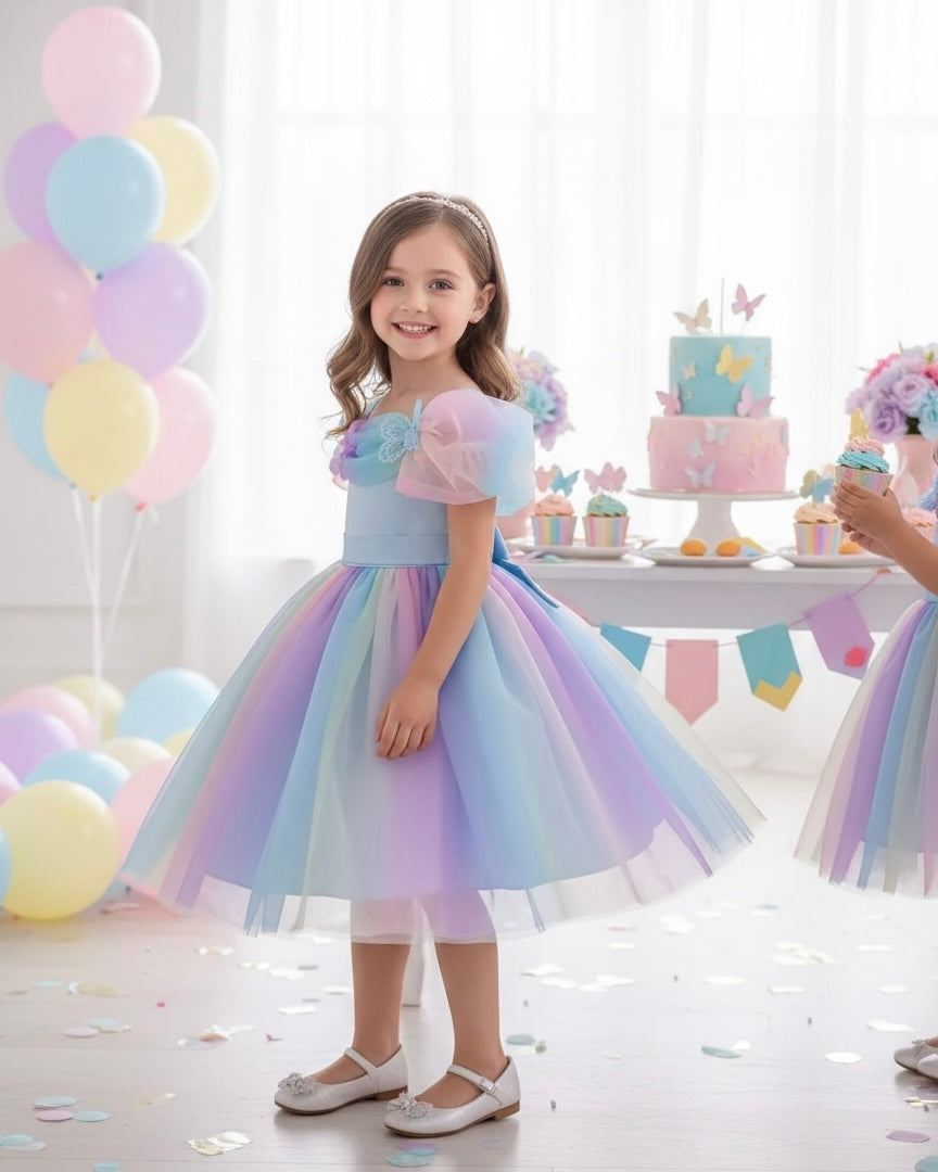 Baby Girls Rainbow Strap Party Dress – Elegant Birthday & Flower Girl Dress