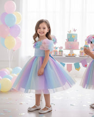Baby Girls Rainbow Strap Party Dress – Elegant Birthday & Flower Girl Dress