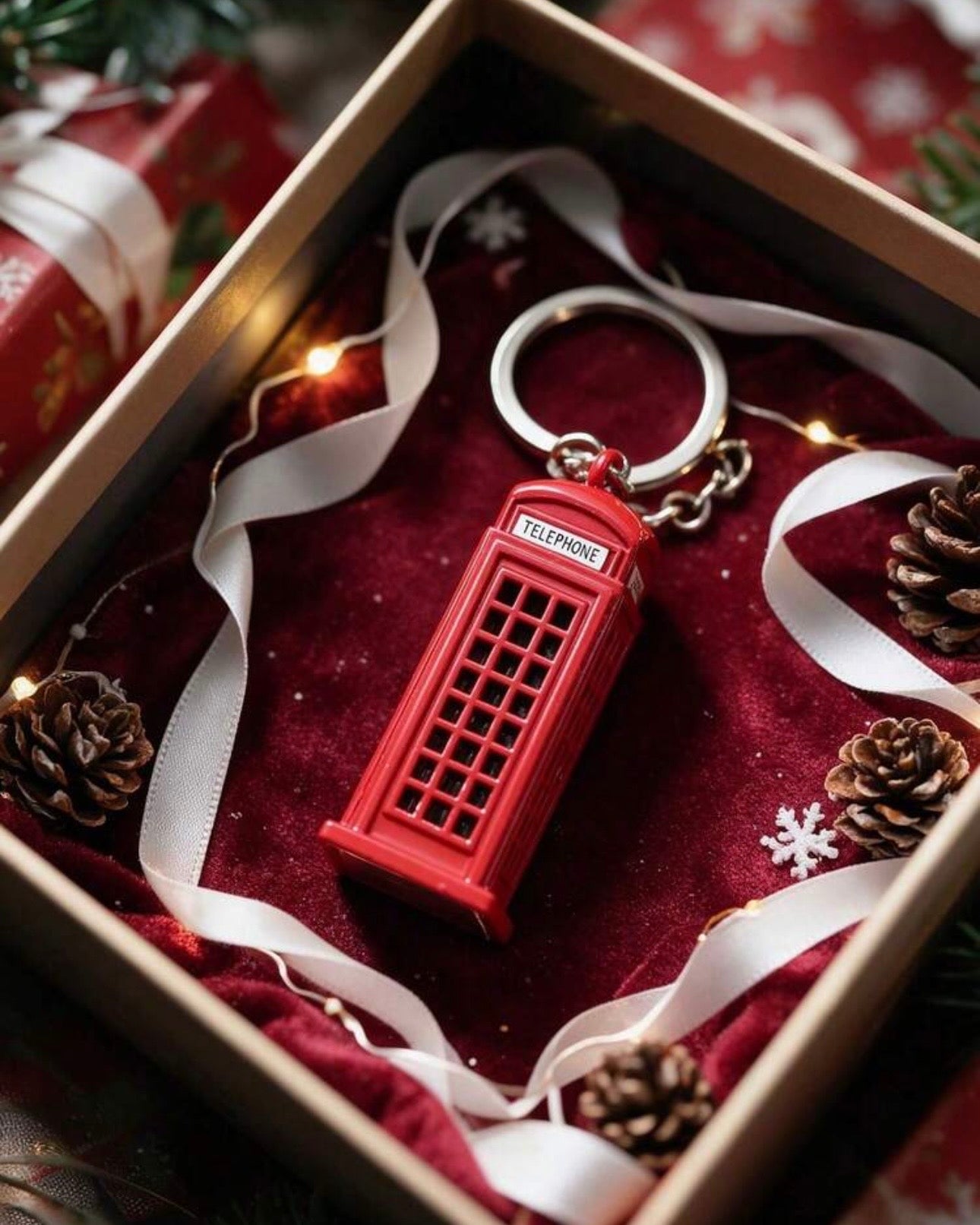 Red London Telephone Booth Keychain – Classic British Souvenir