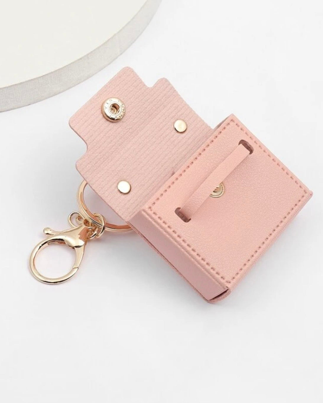 Women’s Leather Pink Bag Charm Keychain with Holder