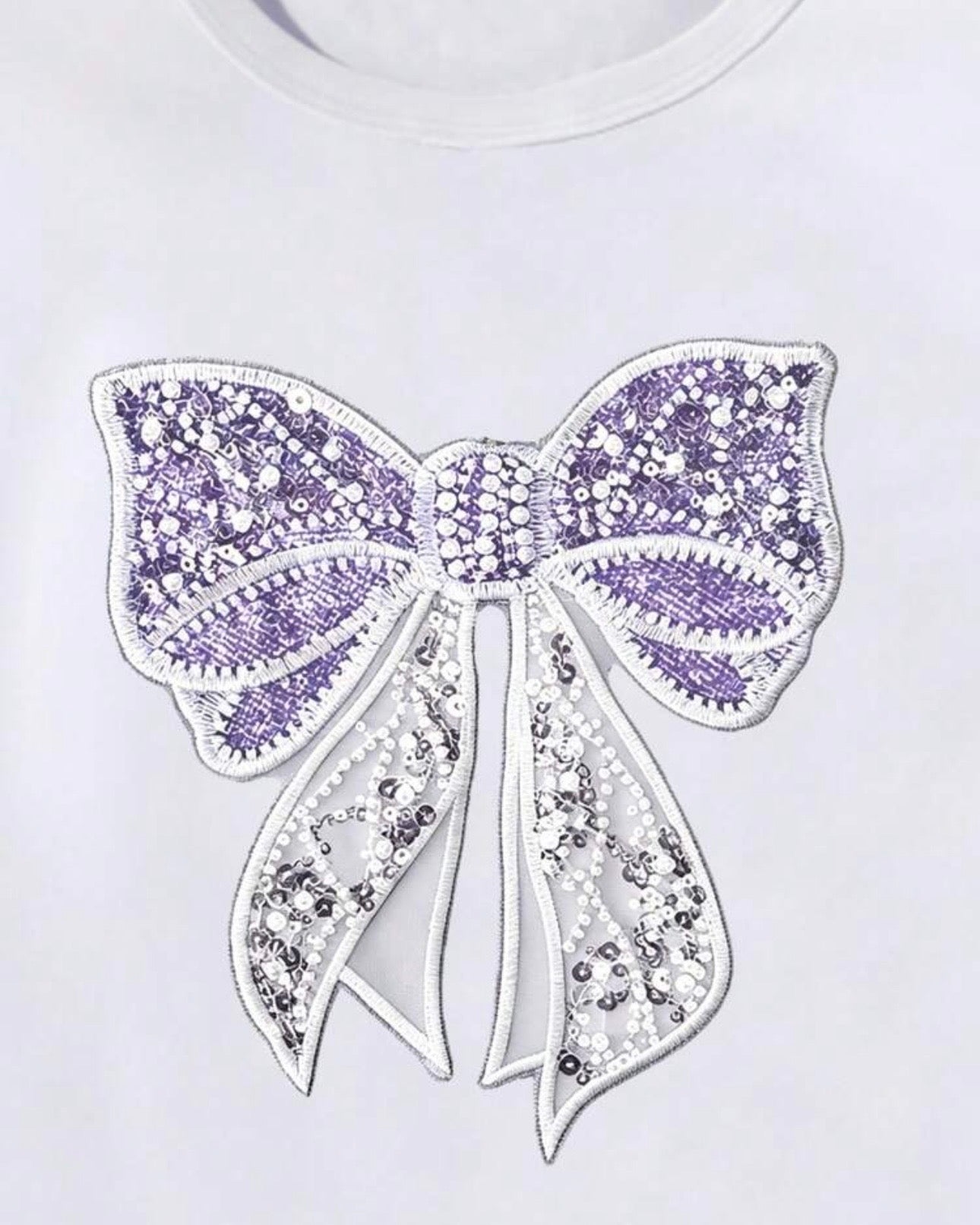 Tween Girls Purple Bow Embroidery White T-Shirt & Cargo Pants Set