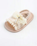 Girls’ Bow Buckle Canvas Sandals (Beige and Pink)