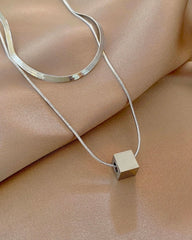 Two Pieces Of Stackable Cube Pendant Necklaces