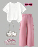 Girls’ Heart Print T-Shirt & Cargo Pants 2-Piece Set