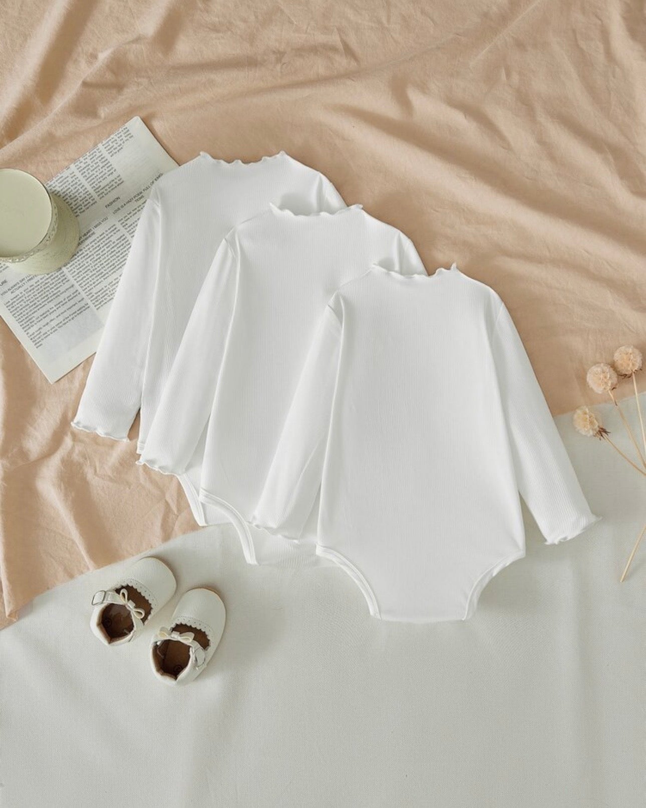 3-Piece Newborn Winter Baby Girl Cozy Knit Ruffled Bodysuit Set