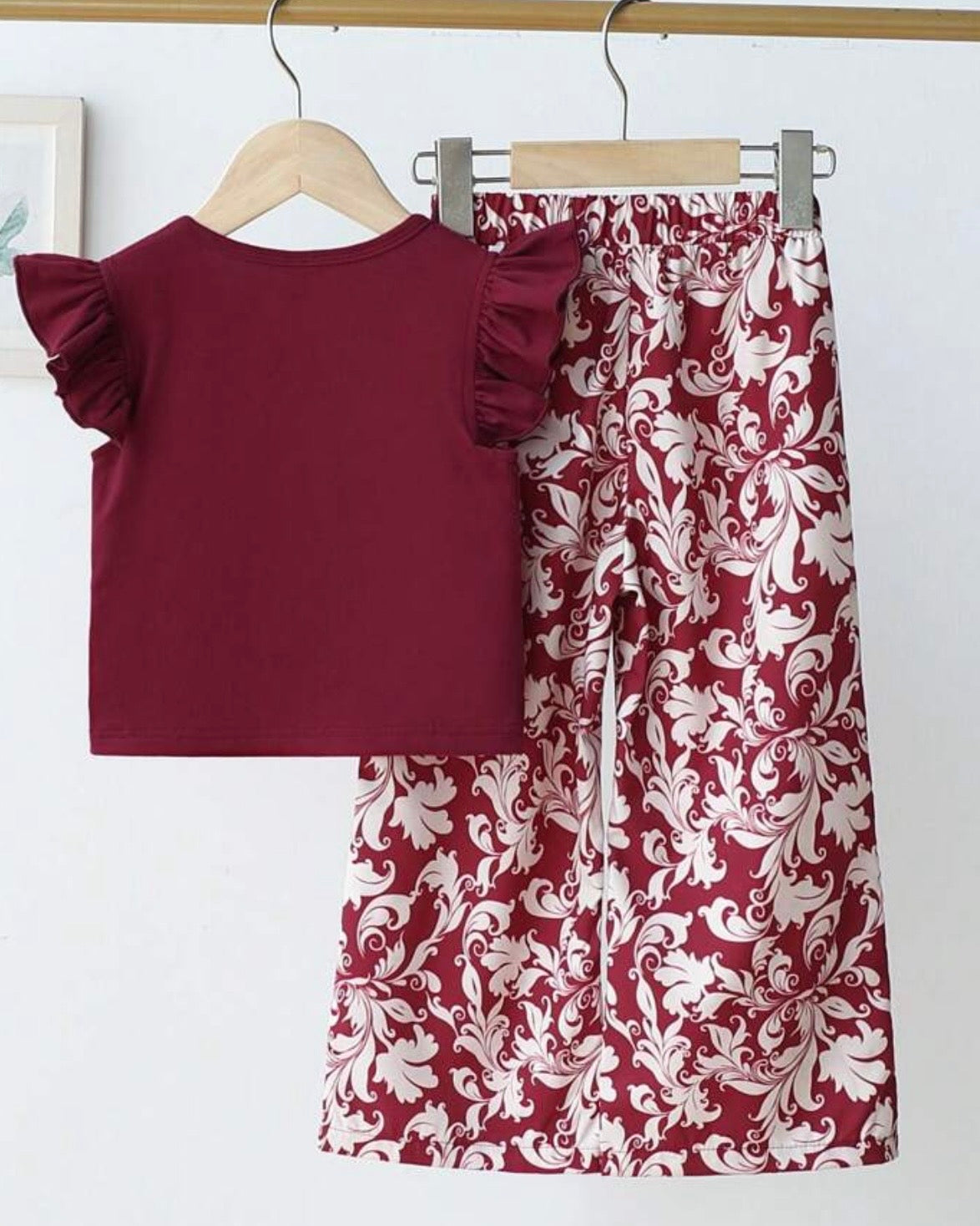 Girls’ Burgundy Flutter Sleeve Co-Ord Set
