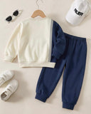 Young Boys  Beige & Blue Long Sleeve Colorblock 2 Pieces set