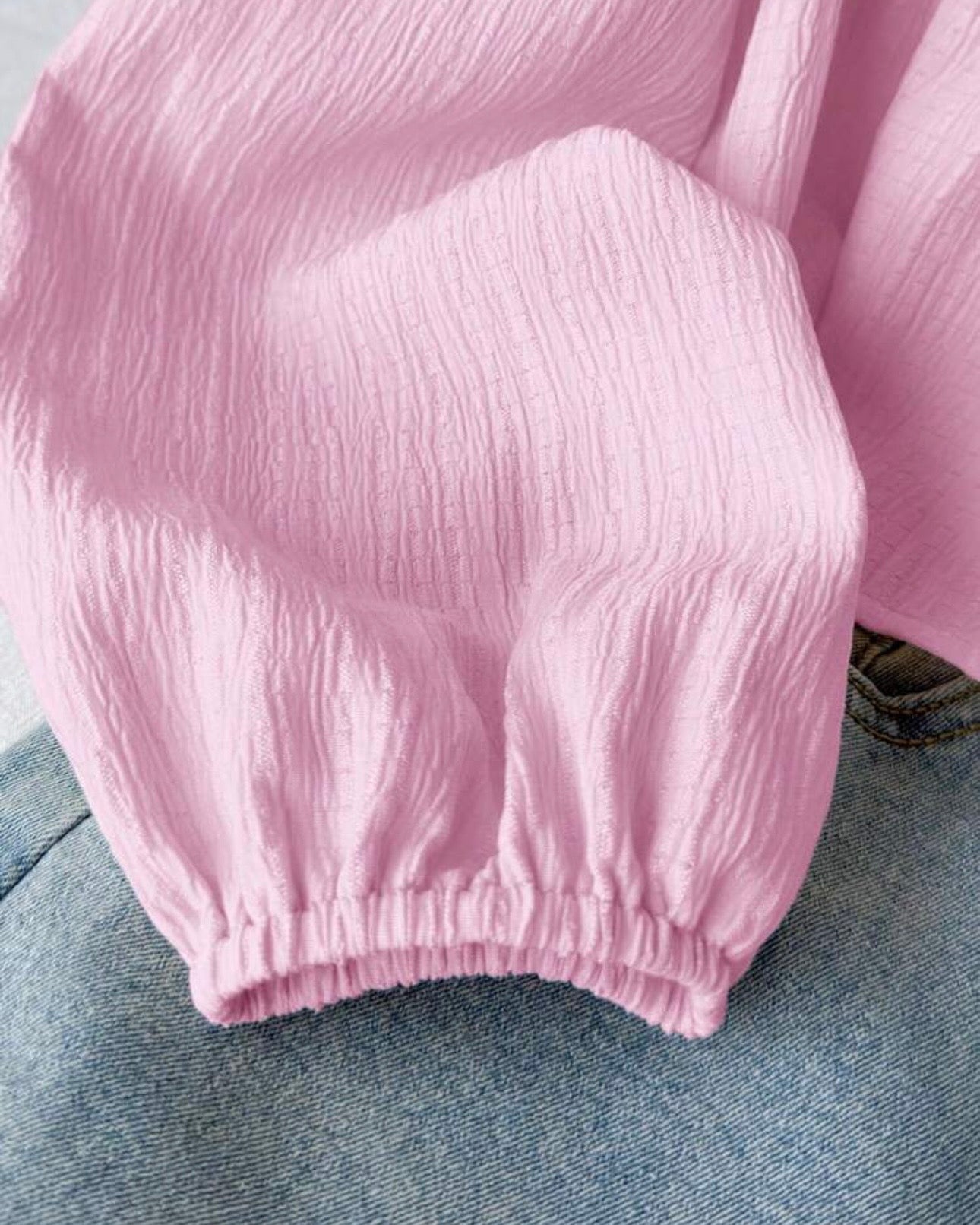 Tween Girls Pink Textured Bow Tie Long Sleeve Shirt