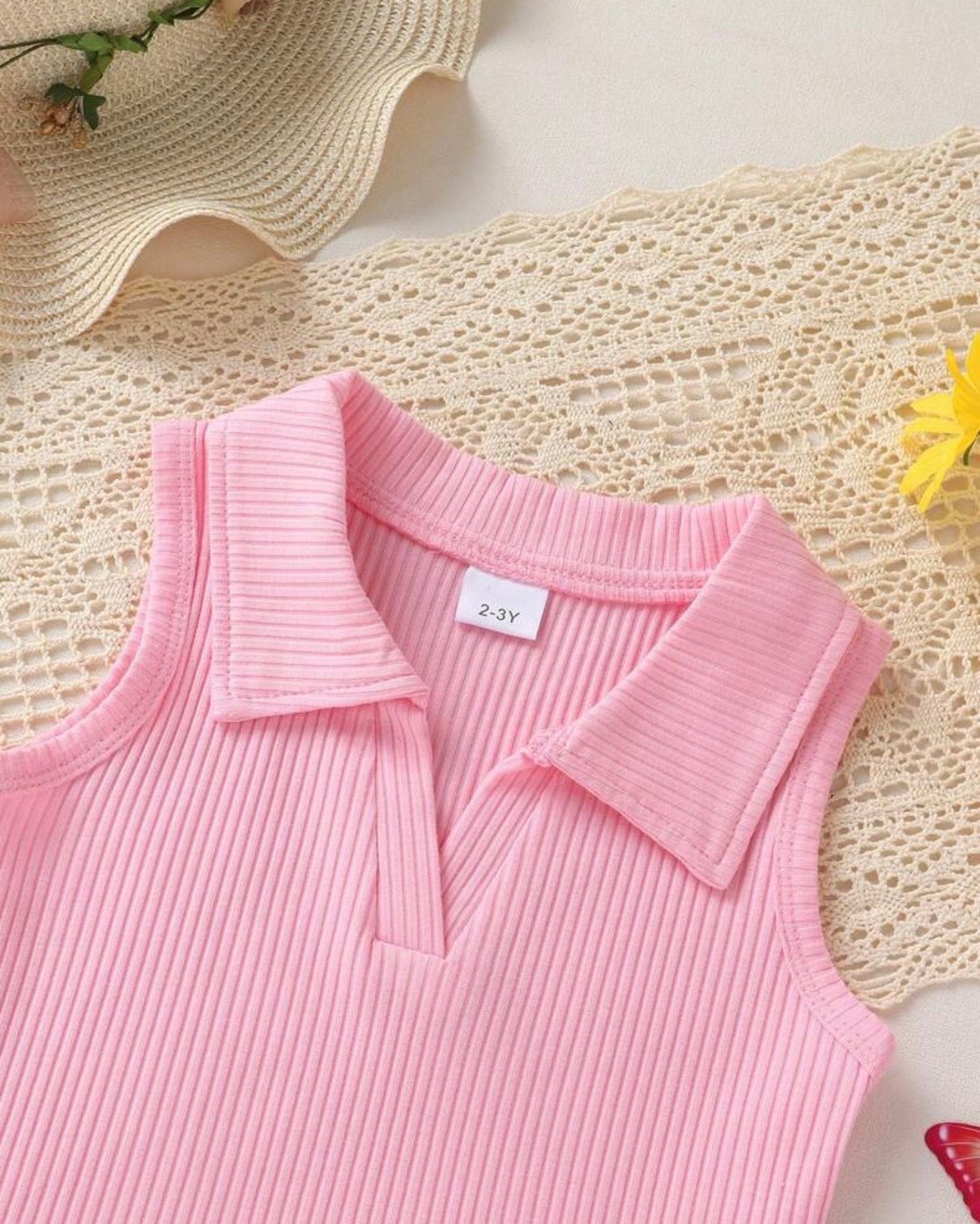 2pcs Girls’ Pink Knit Shirt & Ombre Plaid Pants