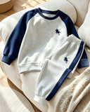 Boys Polo Style Grey & Blue Long Sleeve Sweatshirt & Sweatpants