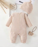 Newborn Baby Unisex Jumpsuit Set – Bear Embroidery Long-Sleeve Romper With Hat