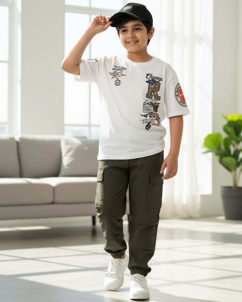 Tween Boys 2-Piece Summer Outfit – Graphic T-Shirt & Cargo Pants Set