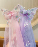1pc Girls Fairy-Style Colorful Pearl Puff Tulle Bow Ribbon Hair Clip (3 Colors)