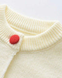Girls' Red Long Sleeve Fruit Pom Pom Decorated Sweater And Pleated Skirt