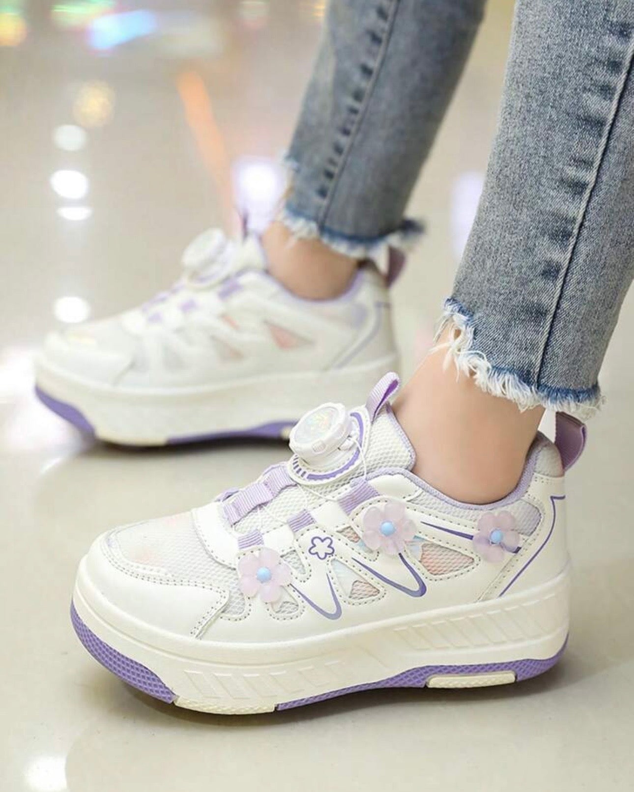 Girls’ White & Purple Convertible 4-Wheel Roller Skate Shoes