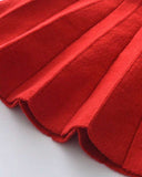 Girls' Red Long Sleeve Fruit Pom Pom Decorated Sweater And Pleated Skirt