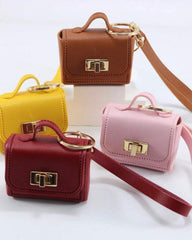 Plain Leather Mini Bag with Rotatable Lock (Yellow, Pink, Brown, Meroon)