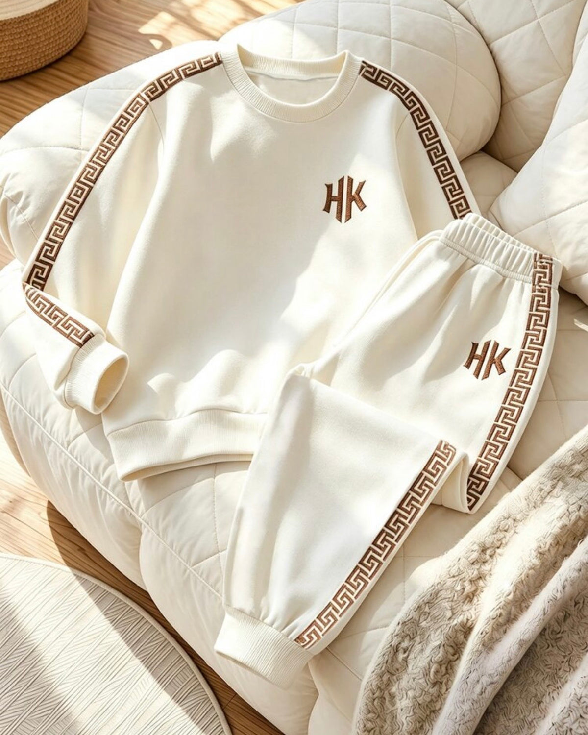 Boys Beige Crew Neck Long Sleeve Sweatshirt & Sweatpants
