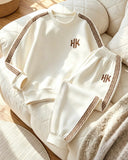 Boys Beige Crew Neck Long Sleeve Sweatshirt & Sweatpants