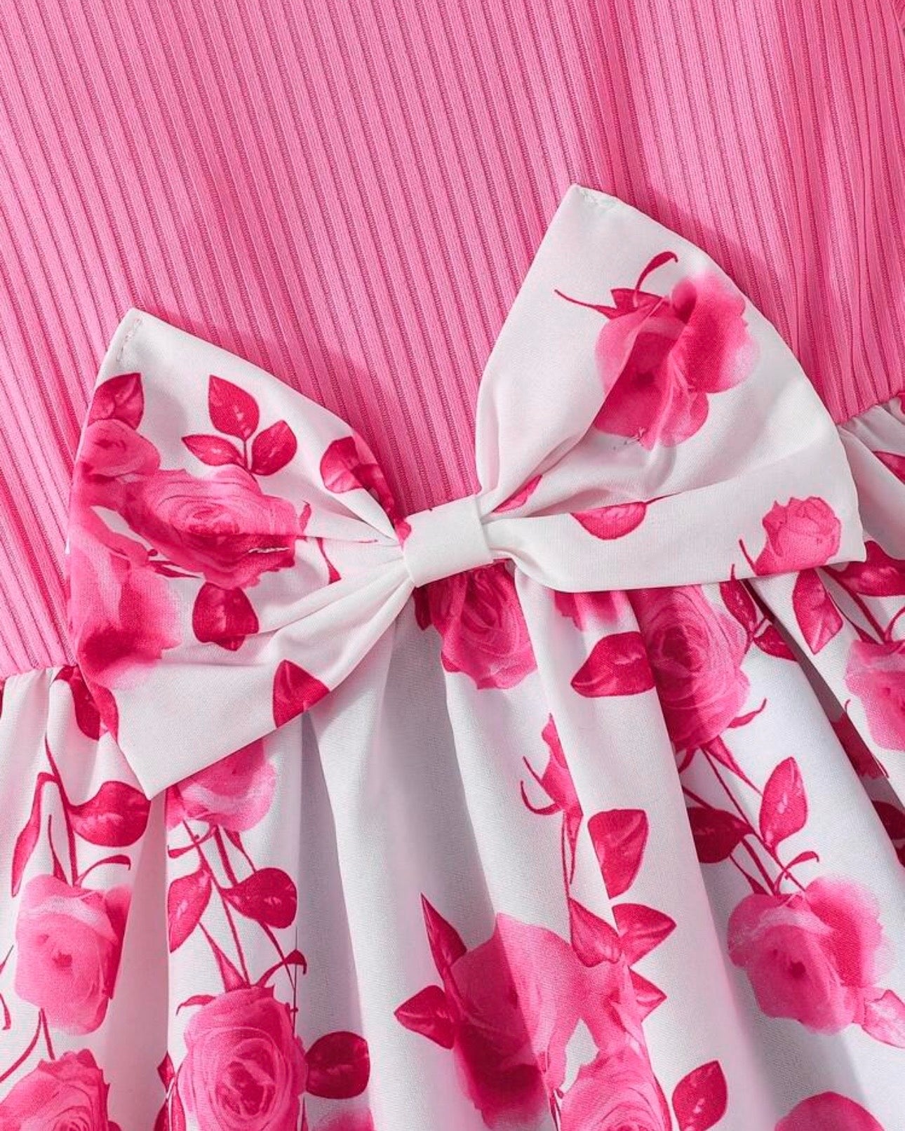Girls’ Pink Summer Ruffled Sleeve Bow-Tie Floral Print Dress