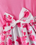 Girls’ Pink Summer Ruffled Sleeve Bow-Tie Floral Print Dress