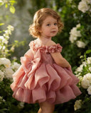 Baby Girl Pink 3D Flower Bow Puff Tulle Party Dress Princess Dress
