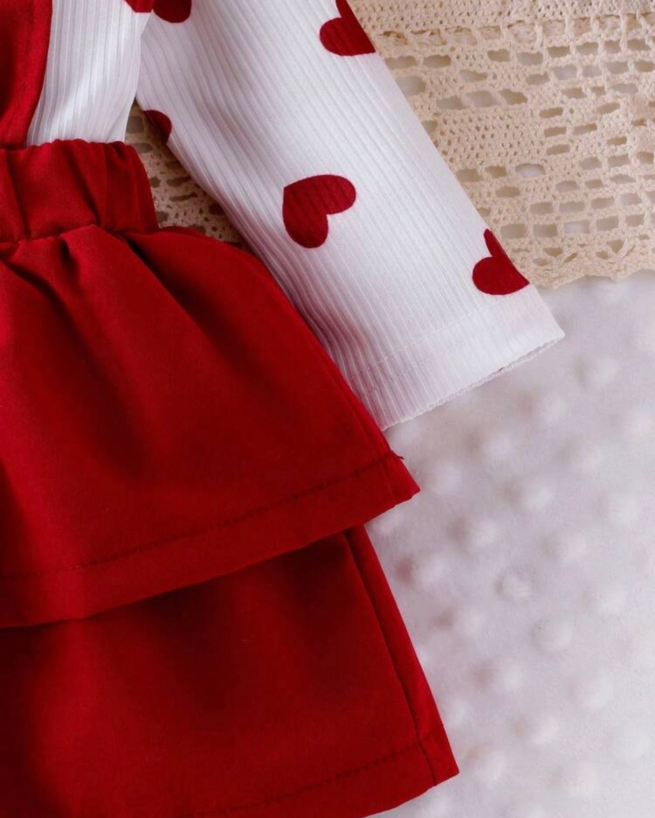 Baby Girl 3pcs Heart Print Bodysuit, 2-Layer Ruffle Skirt & Headband Set