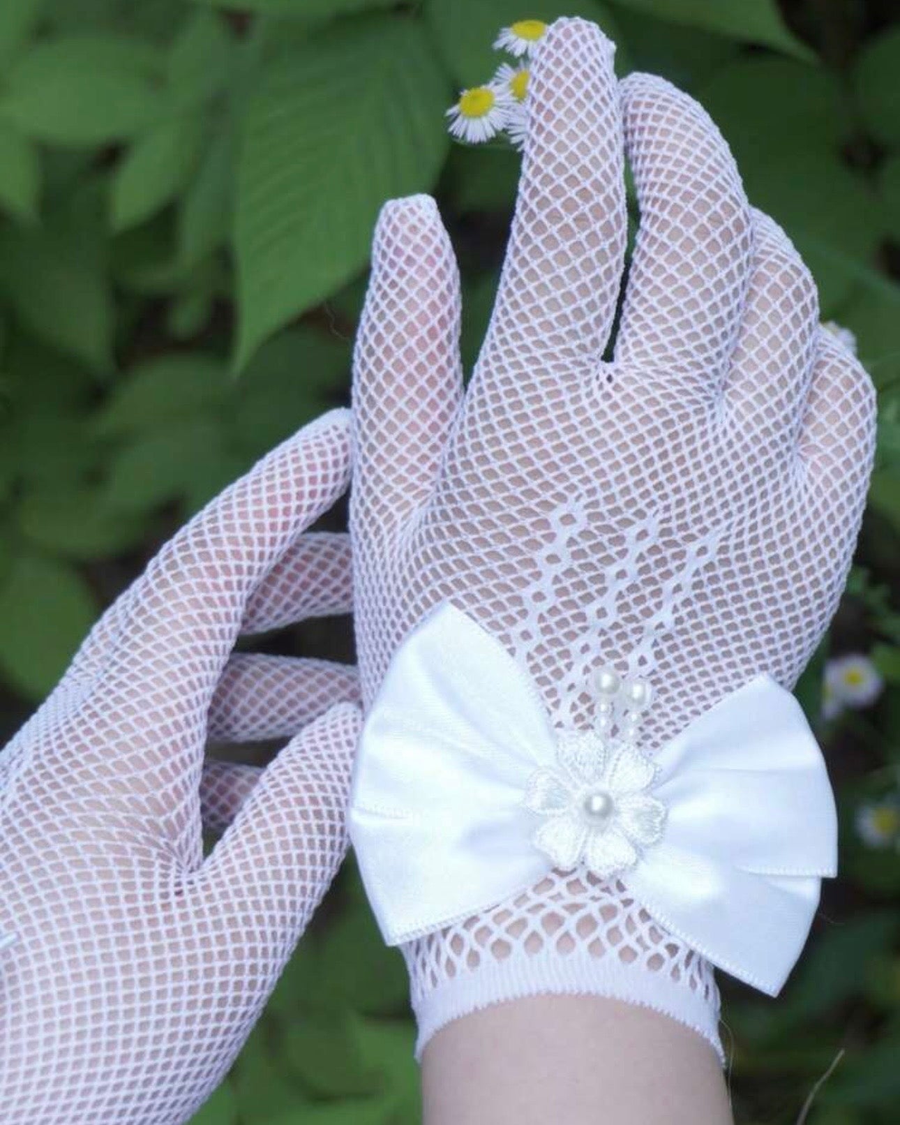 1 Pair Children's Pink Lace Hollow Bow Princess Gloves (4 Colours)