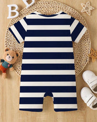 Baby Boy Striped Bear Print Short Sleeve Romper
