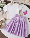 Toddler Girls Purple Skirt & White T-Shirt Set