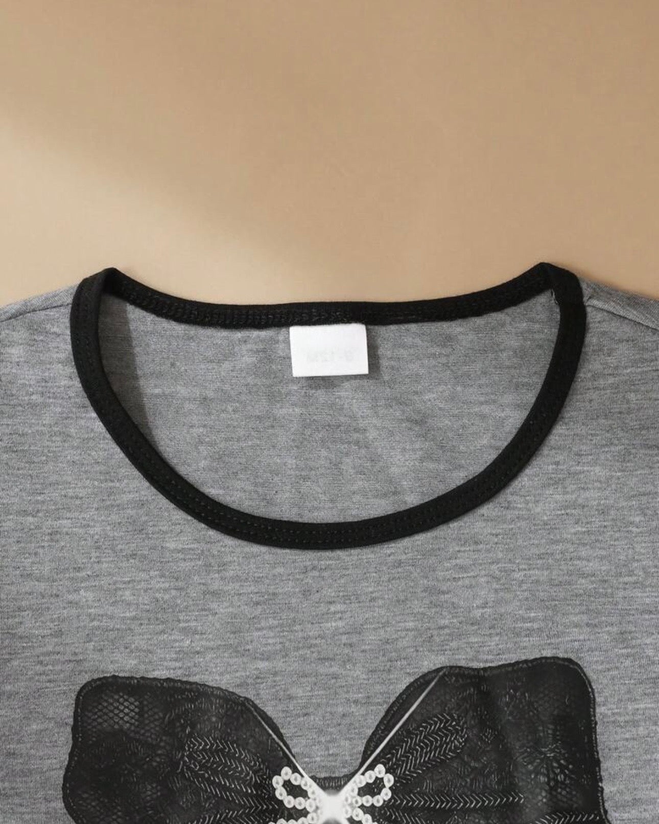 Girls Grey and Black Bow T-Shirt & Pants Set