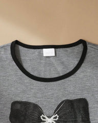 Girls Grey and Black Bow T-Shirt & Pants Set