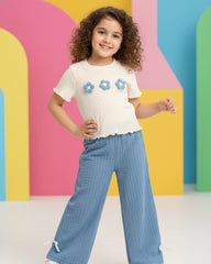 2pcs/Set Young Girls Textured Fabric T-Shirt With 3D Floral Decor & Casual Pants